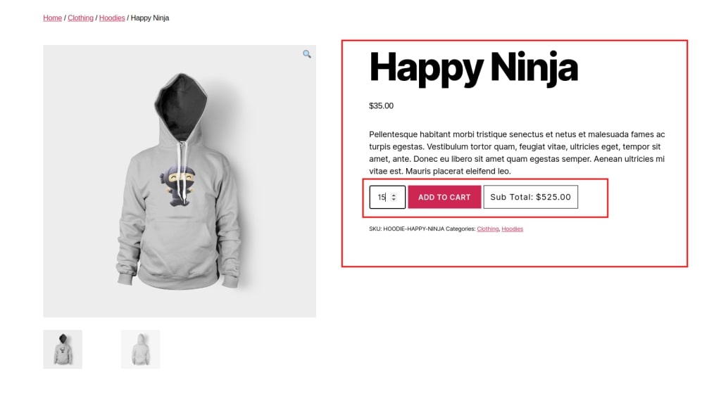WooCommerce Calculate Subtotal On Quantity Increment in Single Product Page