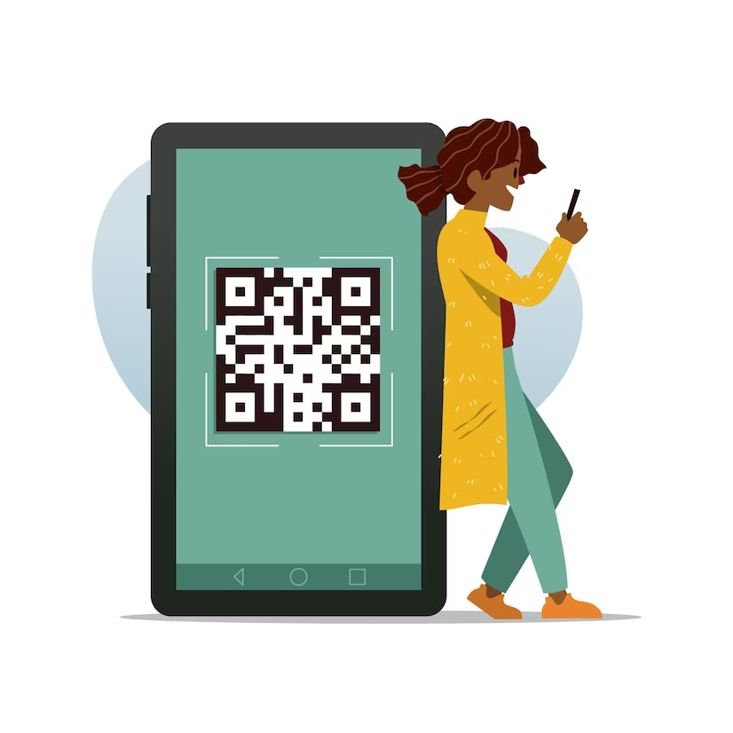 qr code scanning concept with characters 23 2148631693