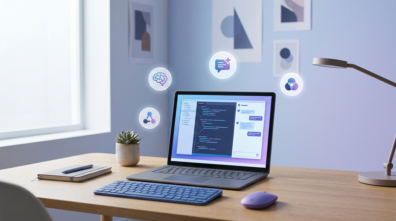 Best AI tools for web developers including GitHub Copilot and ChatGPT on a laptop screen