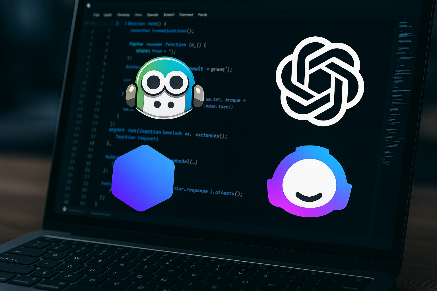 Best AI tools for web developers displayed on a laptop screen with code