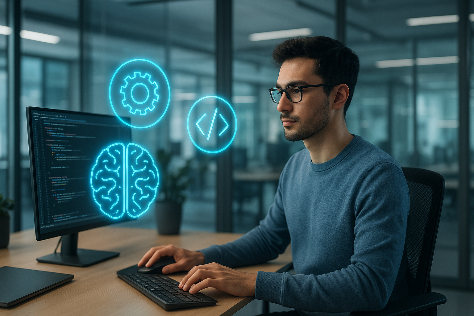 Web developer using AI tools for coding in 2026