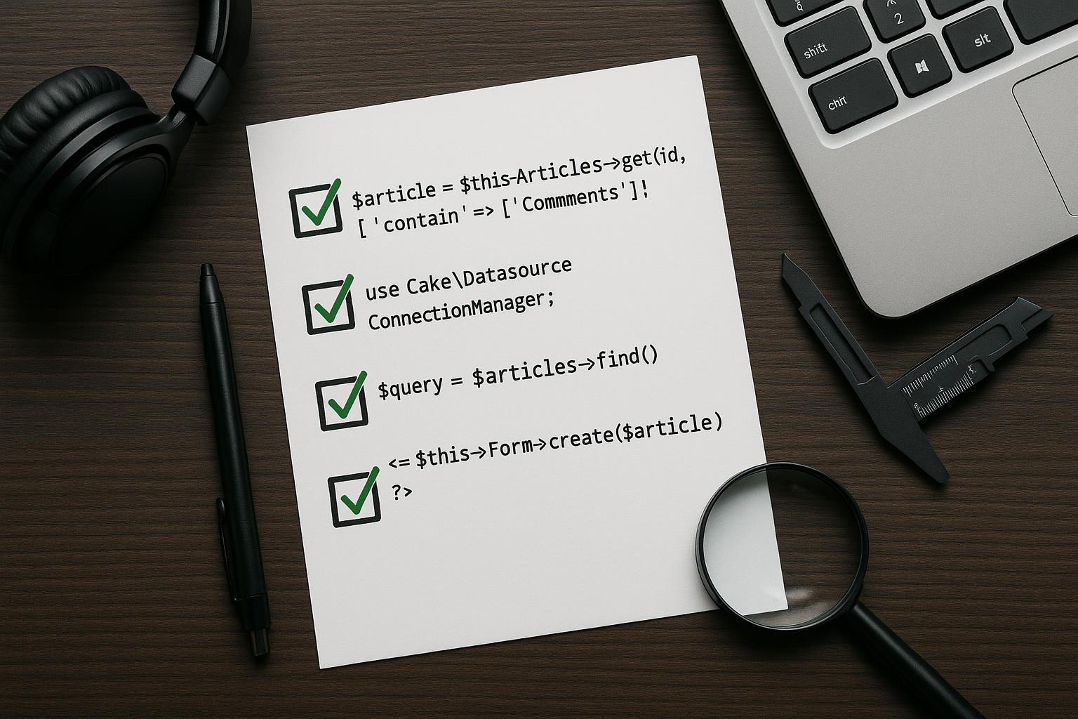 Detailed checklist with CakePHP code and tools