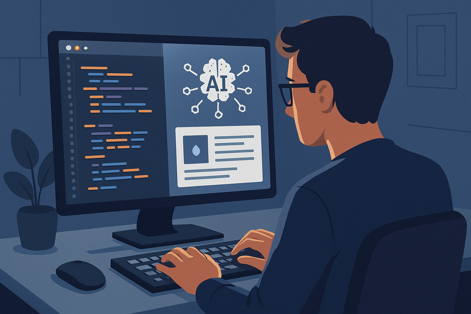 Web developer utilizes AI tools on a computer
