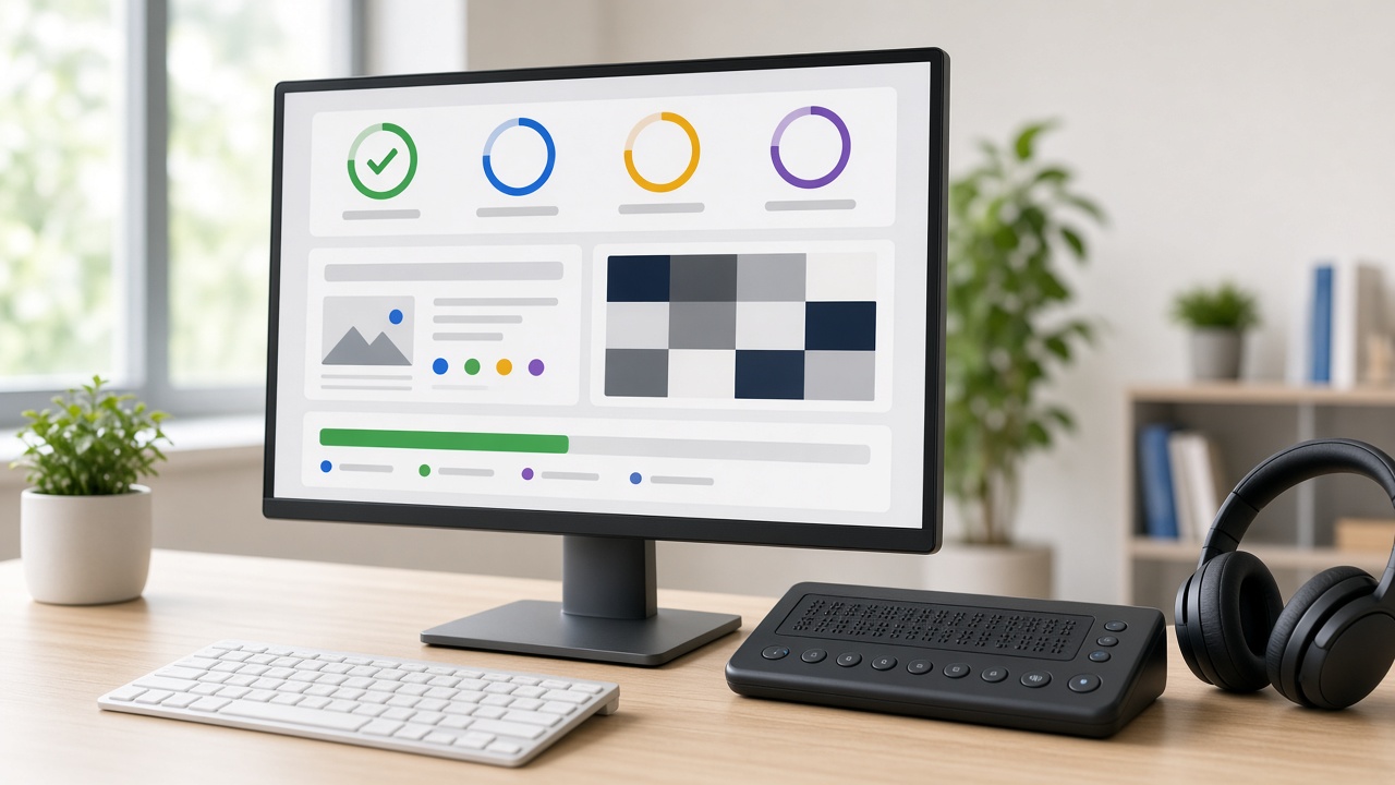 Modern developer workspace illustrating Best AI Website Accessibility Testing Tools in 2026